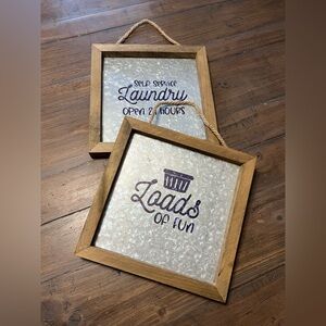 Laundry room or wash room wall decor - metal and wooden signs